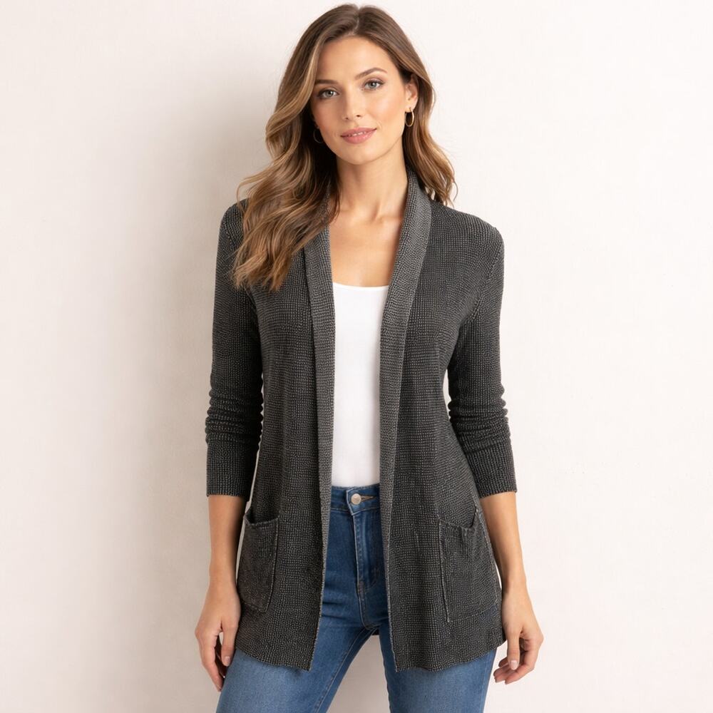 Margaret O’Leary black and white open front cardigan large Classic business